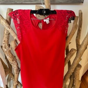 J. Crew Vibrant Red Lace Sleeve Blouse